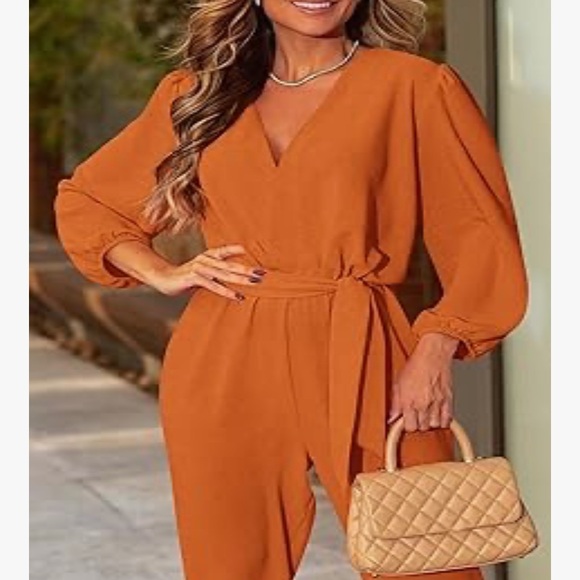 PRETTYGARDEN Rust Orange Long Sleeve Jumpsuit M NWOT - Picture 4 of 13